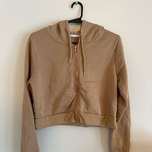 SHEIN Tan Women's Casual Zip-Up Hoodie